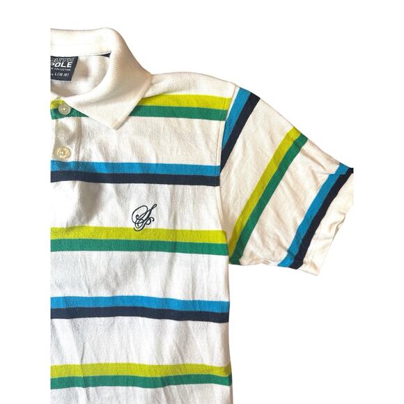 VTG SouthPole Polo Shirt Men’s L 16-18 White w/ Blue black and green Stripes Y2K - Picture 2 of 6